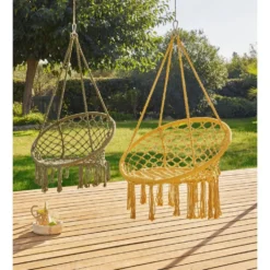 Siège suspendu rond Natura macramé ocre 80x60xH125cm