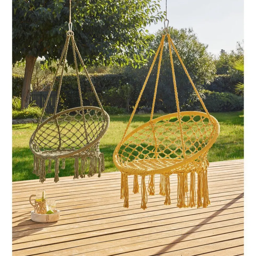 Siège suspendu rond Natura macramé ocre 80x60xH125cm