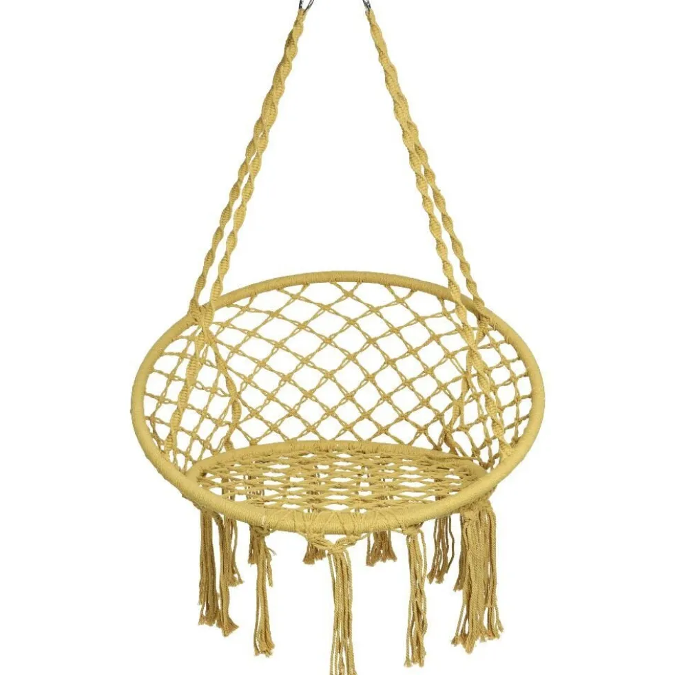 Siège suspendu rond Natura macramé ocre 80x60xH125cm