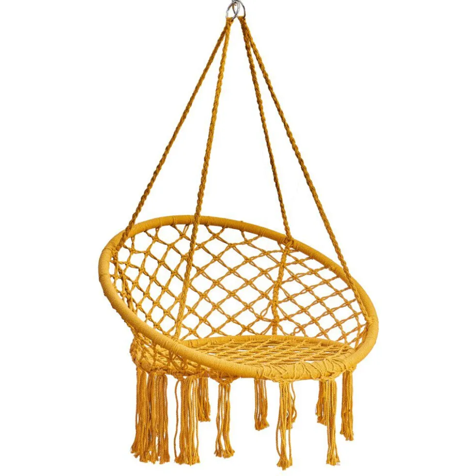 Siège suspendu rond Natura macramé ocre 80x60xH125cm