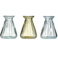 Soliflore évasé x3 en verre bleu et vert Ø8xH10cm