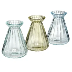 Soliflore évasé x3 en verre bleu et vert Ø8xH10cm