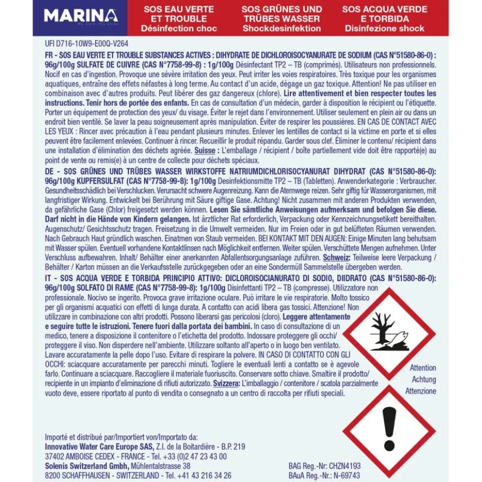 SOS eau verte et trouble unidose 250g Marina