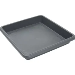 Soucoupe carrée pot de fleur plastique gris anthracite 34x34cm