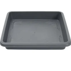 Soucoupe carrée pot de fleur plastique gris anthracite 34x34cm
