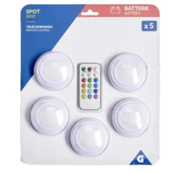 Spot LED x5 RGB avec télécommande Ø6,8cm