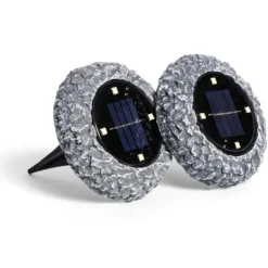 Spot solaire encastrable design rocher LED blanc froid à planter x2