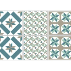 Sticker imitation carreau de ciment 15x15 cm bleu taupe x6
