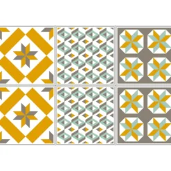 Sticker imitation carreau de ciment 10x10 cm moutarde x6