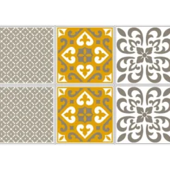 Sticker imitation carreau de ciment 10x10 cm moutarde x6