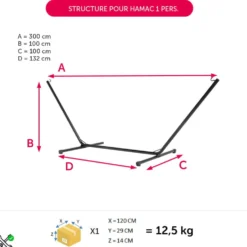 Structure pour hamac 1 personne métal noir