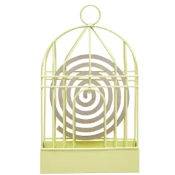Support cage déco métal jaune pour spirale encens anti-moustique 15x5xH20cm