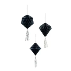 Suspension boule en papier noir x3