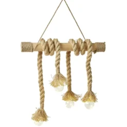 Suspension LED en bois avec corde 4 ampoules