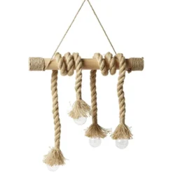 Suspension LED en bois avec corde 4 ampoules