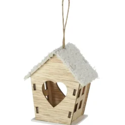 Suspension maison lumineuse en bois H8,5 cm