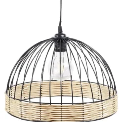 Suspension ronde métal osier noir et marron Ø35xH22cm