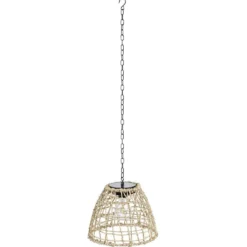 Suspension solaire effet rotin tressé quadrillage ajouré Ø22xH110cm