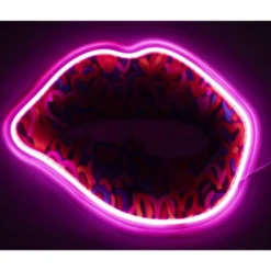Tableau forme bouche street art PVC avec contour néon rose 30x40cm