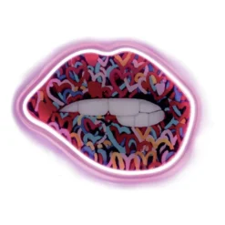 Tableau forme bouche street art PVC avec contour néon rose 30x40cm