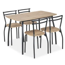 Table avec 4 chaises Luffi métal noir et bois marron 100x70xH75cm