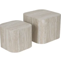 Table basse carrée Terra x2 bois blanchi H32cm et H38cm