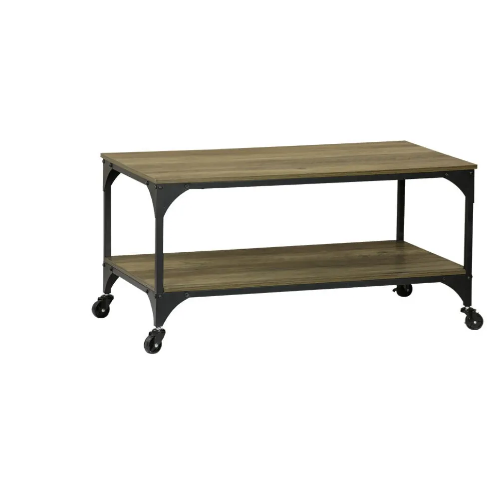 Table basse Detroit métal bois noir et marron 90x45xH50 cm