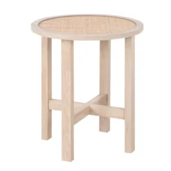 Table basse Kanna ronde en bois et rotin naturel Ø40xH45cm
