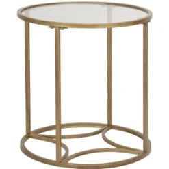 Table basse ronde India métal doré et plateau verre Ø43,5xH45,5cm