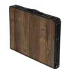 Table camping pliable décor bois et acier finition grille noir 90x60xH66cm