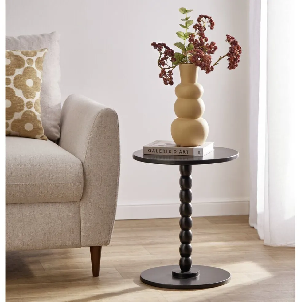 Table d'appoint ronde en bois noir Patchi Ø38xH46cm