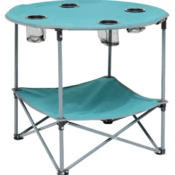 Table de camping pliable avec 4 porte-gobelets Ø70xH.60 cm