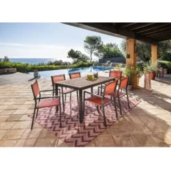 Table de jardin Bali 6 personnes aluminum et bois