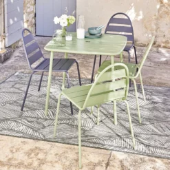 Table de jardin Fun 2 personnes métal vert 80x80xH72cm