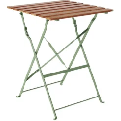 Table de jardin pliante Bali métal vert et bois 54x55xH71 cm