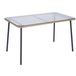 Table de jardin tressé Bali plateau verre trempé 122x70xH70cm