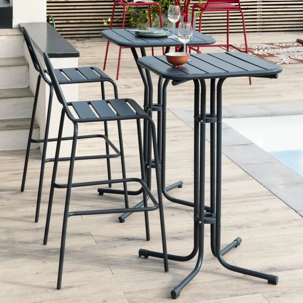 Table haute Fun métal gris foncé 60x60xH100cm