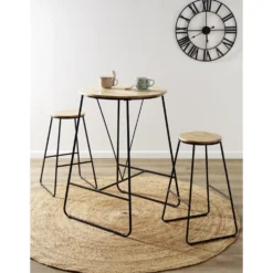 Table mange debout Othé métal noir et bois naturel Ø70xH100cm