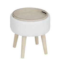 Tabouret bois Clara avec rangement contour bouclette blanc Ø36xH40cm