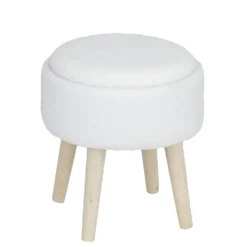 Tabouret bois Clara avec rangement contour bouclette blanc Ø36xH40cm