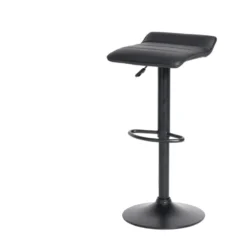 Tabouret de bar Majestik assise carrée simili noir et pied métal réglable H84cm