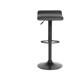 Tabouret de bar Majestik assise carrée simili noir et pied métal réglable H84cm