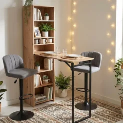 Tabouret de bar Queen 44x47x83-103cm effet velours noir