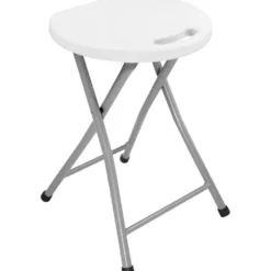 Tabouret pliant rond Fiesta métal gris assise polyéthylène blanc Ø33xH46,5cm