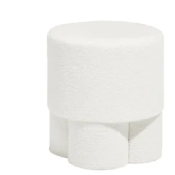 Tabouret rond en tissu bouclette blanc 42x40 cm