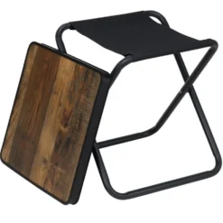 Tabouret table 2en1 plateau décor bois structure acier noir 41x40xH45cm