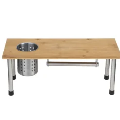 Étagère de cuisine bambou avec pot à ustensiles et porte rouleaux L50xH19,5cm