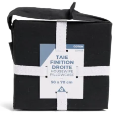 Taie d'oreiller 50x70cm 100% coton finition droite noir