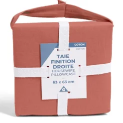 Taie d'oreiller 50x70cm 100% coton finition droite rouge brique