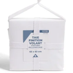 Taie d'oreiller 63x63cm 100% coton finition volant blanc